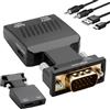 Solryn Adattatore VGA a HDMI con audio, convertitore 1080P VGA maschio a HDMI femmina con cavo di alimentazione da 3,5 mm, connettore unidirezionale per vecchio portatile/PC a TV/monitor/HDTV
