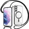 Pnakqil Magnetica Cover con Cordino per Samsung Galaxy S21 Plus 5G, Compatibile con Magsafe Ricarica Wireless, Trasparente Placcatura Disegno Custodia con Collana Laccio Tracolla, Ultra Sottile (Nero)