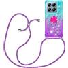YAMCCCSE Custodia con Cordino per Xiaomi 14T PRO 5G/ Xiaomi 14T 5G,Liquid Quicksand Cover con Collana Practical Stylish,Silicone Liquido Antiscivolo Case per Cellulare Girocollo，Blu + Viola