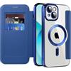 IMEIKONST Cover Magnetica per iPhone 13 con Scomparto per Carte, [Compatibile con MagSafe] [Blocco RFID] Custodia Portafoglio Trasparente Case per iPhone 13. Blu Scuro JDCX