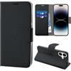 N NEWTOP Cover Compatibile con iPhone 16 PLUS, HQ Lateral Custodia Libro Flip Chiusura Magnetica Portafoglio Simil Pelle Stand Protezione Completa Case TPU Anti Urto Guscio Base Porta (Nero)