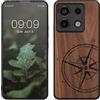 kwmobile Custodia Compatibile con Xiaomi Redmi Note 13 Pro 5G / Poco X6 5G Cover - Back Case in Legno con Bumper in Silicone TPU - Bussola vintage marrone scuro