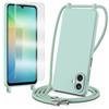 TTSWJBD Cover per Samsung Galaxy A07 con Cordino Custodia con 1 Pellicole Vetro Temperato, Silicone Liquida Case con Laccio Tracolla, Regolabile e Rimovibile, Antishock, Anticaduta - Verde