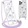 Krdvekm Cordino Cover per iPhone 13 Pro Max 6,7'', Aesthetic Fiori Motivo Disegno Magnetica Trasparente PC Compatibile con MagSafe Case Corda Laccio Antiurto Protettiva Custodia per Ragazze, Viola
