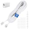 Uvital Cavo di prolunga per telefono, 10m, cavo telefonico con spina standard RJ11 e accoppiatori da 1 in linea e 20 supporti per clip, bianco