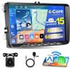 Motorsi Autoradio 4+64G Motorsi per VW Seat Passat Golf 5 6 Polo Skoda con Carplay Android Auto, Stereo Radio da 9'' Android 15 con GPS/WiFi/Bluetooth 5.0/EQ/FM/RDS,Telecamera di Retromarcia AHD con Microfono