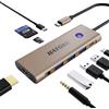 HATOKU HUB USB C, adattatore multiporta USB C per MacBook Pro/Air con HDMI 4K@60Hz, 100W PD, lettore di schede SD/TF, porta dati USB 3.0/C e porta audio, 9-1 HUB USB per laptop Dell, Lenovo, HP (gold)