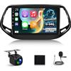 Techschermo [4+64G] Autoradio Android 13 per Jeep Compass 2017-2020 con Wireless Carplay e Android Auto - Autoradio touchscreen da 9 pollici IPS 1280 * 720P con AI DSP, EQ, SWC, GPS + telecamera di backup AHD