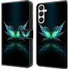 CLM-Tech Custodia compatibile con Samsung Galaxy A17 5G / A26 5G - Sintetica Pelle Cover, Portafoglio con Funzione Supporto e Slots, Case Farfalla turchese nero