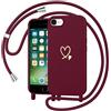 Jrkvniv Cover per iPhone 8/iPhone SE 2020/iPhone 7/SE 2022 con Cordino Regolabile, Custodia con Collana Tracolla Laccio Collo Morbido TPU Silicone Lanyard Necklace Motivo Amore Cuore Case, Rosso