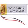 Liter energy battery Batteria 501646 LiPo 3.7V 360mAh 1.332Wh 1S 5C Liter Energy Battery per l'elettronica Ricaricabile Telefono Portatile Smartwatch Orologio GPS - Non adatto per Radiocomando 48x16x5mm (360mAh|501646)