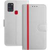 BoxTii Cover per Samsung Galaxy A21s, Custodia in PU Pelle, Cover a Libro Portafoglio, Magnetica Antiurto Flip Caso con Slot per Schede per Galaxy A21s, Argento