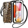 Saqmkil 360 Gradi Full Body Cover per Samsung Galaxy A14 4G/5G 6,6 con Cordino, Aesthetic Disegni Motivo Trasparente Custodia, Antiurto PC Bumper Protettiva Case con Laccio Tracolla, leopardata 01