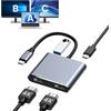 BAOZEE Adattatore da USB C a doppio HDMI, splitter HDMI 4K a 60Hz per display esteso a doppio monitor, ricarica PD da 100 W, porta USB-A, Windows supporta multi-monitor con 3 schermi, macOS limitato
