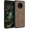 kwmobile Custodia Compatibile con OnePlus 7T Cover - Protezione in Legno per Smartphone - Back Case con Bumper in Silicone TPU - marrone scuro legna