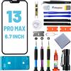 Tpyag Per iPhone 13 Pro Max Display in vetro frontale per iPhone 13 Pro Max 6,7 pollici, set di riparazione dello schermo con adesivo impermeabile (non LCD e touch digitalizzatore)