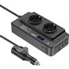 HITRENDS Inverter da auto da 200 W, 12 V a 230 V, con 2 prese, 3 USB e caricabatteria da auto, colore nero