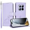 YUECXIN Custodia per Xiaomi Redmi Note 15 Pro 5G con Cordino, Case in PU Pelle a Libro Carino Gatto Flip Caso Magnetica Portafoglio Blocco RFID Carta Slot Antiurto Cover, Viola