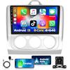 Podofo 4G+64G Carplay Autoradio per Ford Focus Exi MT 2 3 Mk2 Mk3 2004-2011, Autoradio 9'' con Android Auto/GPS/Bluetooth/WiFi/Comandi al Volante/FM/RDS+ Microfono, Argento