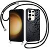 Coiwxmoi Cover Magnetica per Samsung Galaxy S23 Ultra 5G con Cordino, Compatibile con MagSafe, Aesthetic Leopardata Disegno Custodia con Corda Collana, Traslucida Silicone TPU Antiurto Case, Nero