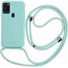 2ndSpring Cover con collana compatibile con Samsung Galaxy A21S, cordino in corda con ciondolo, in silicone morbido, menta verde