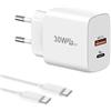 cshare Caricabatterie USB C 30W,Cshare 2 Porte PD 3.0 Alta Velocità Adattatore Compatibile con iPhone 13/12/11/Pro Max Mini Google Pixel 6 Pro,per 25W Samsung Galaxy S22+/S22 Ultra/S21 con 2 m USB-C Cavo