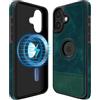 COODIO Logo-View Custodia in Pelle per iPhone 16 6,1 Pollici, Cover Magnetica Compatibile con MagSafe, Custodia Sottile e Creativa, Verde Scuro