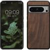 kwmobile Custodia Compatibile con Google Pixel 8 Pro Cover - Protezione in Legno per Smartphone - Back Case con Bumper in Silicone TPU - marrone scuro legno di noce