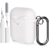 AOTUAO Compatibile con AirPods 2 e 1 Custodia Cover e Kit di Pulizia, Case Protettiva Antiurto e Antiscivolo in Silicone per AirPods 2a e 1a Generazione con Moschettone, Bianco