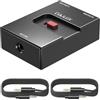 Cubilux Selettore audio da 3,5 mm, commutatore per cuffie TRS bidirezionale 2-in-1-out o 1-in-2-out da 1/8, custodia in alluminio ultra compatto con interruttore passivo A/B AUX per PC