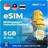 EIOTCLUB eSIM prepagata da 5 GB per 30 giorni, per Singapore, Malesia e Thailandia, dati 5G ad alta velocità, solo dati, con hotspot, ricaricabile