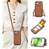 YANJIEER ESONG Cover Portafoglio per iPhone 16 con Cordino,Custodia A Libro In PU Pelle Flip Cover per Donna, Caso Case Tracolla Con Slot Per Schede,Magnetica,Supporto Marrone