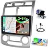 Fuluku 2+64G Android Autoradio per Kia Sportage 2005 2006 2007 2008 2009 2010 con Wireless Carplay&Android Auto, 9'' IPS Touchscreen Radio con Bluetooth/GPS/Telecamera di Retromarcia/FM/WiFi/SWC/26UI