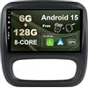 BXLIYER SXAUTO [6GB+128GB] Android 15 IPS Autoradio Per Renault trafic 3 / Opel Vivaro B (2014-2021) - Senza fili CarPlay/Android Auto - LED Camera + MIC - DAB Fast-boot Volante 360-CAM - 2 Din 9 Pollici