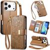Fertuo Cover per iPhone 17 Pro Max, Fiori Custodia a Libro Portafoglio Antiurto in Pelle PU Flip Case Interna Silicone con Porta Carte, Supporto, Chiusura Magnetica e Cinturino, Marrone