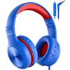 Nabevi Cuffie per Bambini con Filo e Microfono, 85/94dB Limite di Volume, Suono HD, Funzione di Condivisione, Cuffie Bambini Pieghevoli per iPad/Tablet/PC/Viaggio/Scuola, Blu Cobalto