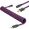 MAMBASNAKE C05 Cavo USB C a Spirale per Tastiera da Gioco, Nylon Braided, USB-A to USB-C, Cavo per Tastiera Meccanica a Doppia Manica, Connettore Aviazione Metallo CNC Staccabile, 4.92ft - RosaRossa
