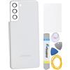Double Sure Custodia posteriore in plastica bianca di ricambio per Samsung Galaxy S21 5G SM-G991B con telaio posteriore e vetro adesivo pretagliato e kit di strumenti