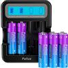 Pallus Batteria Al Litio 1,5V AA, 3500mWh Ad Alta Capacità Con 1600 Cicli, 8 Batterie Ricaricabili Al Litio AA Con Caricabatterie LCD Nero