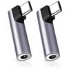JiangZShangM 2PCS USB C su 3,5mm Jack 90 Gradi Adattatore Angolare, in Alluminio, USB C a Aux Convertitore e USB C a Jack, per Appassionati di Musica e Professionisti, Ideale per Viaggi, Ufficio, Casa