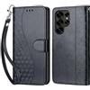 KENHONER Custodia per Samsung Galaxy S25 Ultra Cover, Nero 3D | Portafoglio in Pelle PU Retro, Antiurto Flip, Slot per Schede, Funzione Stand, Chiusura Magnetica