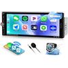 CAMECHO 1 Din Radio 6.9 Pollici Wireless Carplay HD IPS Touchscreen Bluetooth 5.2 Radio auto con Android Auto FM Mirror Link EQ Sound Controllo del Volante +Telecamera Posteriore, Porta USB Type-C