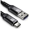 CABLETEX USB C cable USB 3.0 type A 1m power and data cord nylon braid for USB 3.1 laptops and smartphones Nexus 5X, 6P, OnePlus 2, OP 3, HTC 10, MacBook Pro - BLACK
