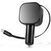 Lizoak Nexode 105 W 3 in 1 Accendisigari USB-C allungabile da 65 W, cavo USB-C integrato, accessorio per auto, 12 V, adattatore per auto per iPhone 16/15, MacBook, Galaxy S25/24, GPS(PD65W/PD20W/QC20W)