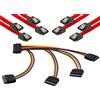 POPPSTAR Set di cavi Sata (spina dritta), 4x 0,5m cavo dati Sata 3 + 20cm sdoppiatore 4 vie (adattatore per cavo di alimentazione SATA Y) per HDD e SSD