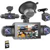 Roinvou 4 Canali Dashcam Auto 360°, 4 Telecamera HD 1080P Anteriore e Posteriore Sinistra Destra, 3 Pollici 1080P Dash Cam con 64 GB Carta 24H Parcheggio/170° Grandangolo/Monitor/G-Sensore/Loop Video