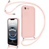 Coalbooliy Cover per iPhone 17e/iPhone 16e 6,1 con Cordino per Cellulare, Custodia Silicone con Regolabile Collana Sottile Morbida Case Protezione della fotocamera Antiurto con Necklace, Rosa