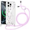 Xylota Magnetica Cover con Cordino per iPhone 16 Pro Max 6,9, Compatibile con MagSafe, Aesthetic Fiori Disegni Custodia con Corda Collana Tracolla Laccio, Trasparente Sottile Silicone TPU Case, Viola
