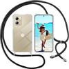 ISOI Cover con Cordino per Motorola Moto G14, Custodia Trasparente con Collana Tracolla Laccio Collo Ultra Sottile Morbido TPU Silicone Antiurto AntiGraffio Antiscivolo Case, Nero