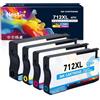 Nestink Cartucce d'inchiostro 712xl 3ED67A 3ED68A 3ED69A 3ED71A (1 nero, 1 ciano, 1 magenta, 1 giallo) 712 xl Cartucce d'inchiostro compatibili con HP DesignJet T650 T630 T230 T210 T250 (confezione da